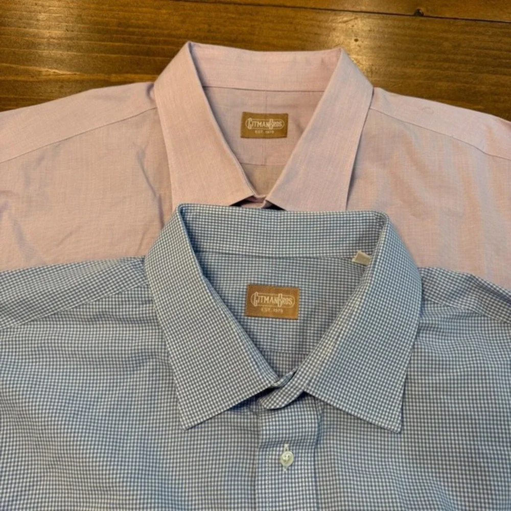 Gitman Bros Button Up Dress Shirts 19.5 - 37 Purple Blue Gingham‎ USA LOT OF 2